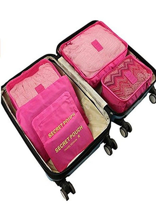 Waymore Travel Packing Cube Luggage Organizers Bag Lightweight Clothes Storage Secret Pouches (Dark Pink) (Set of 6) - Image 2